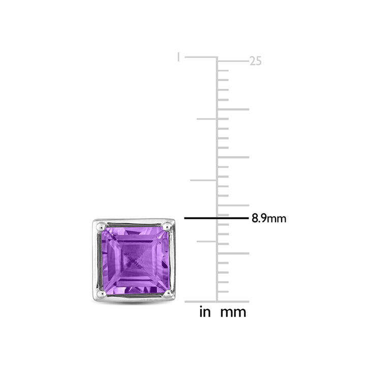 3.00 Carat (ctw) Amethyst Square Solitaire Stud Earrings in Sterling Silver Image 3