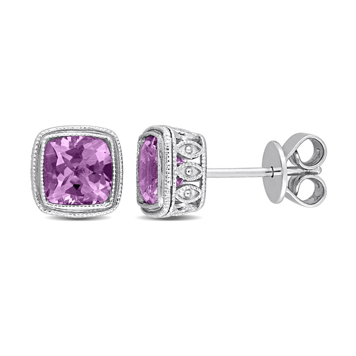 1.70 Carat (ctw) Amethyst Cushion-Cut Solitaire Earrings in Sterling Silver Image 1