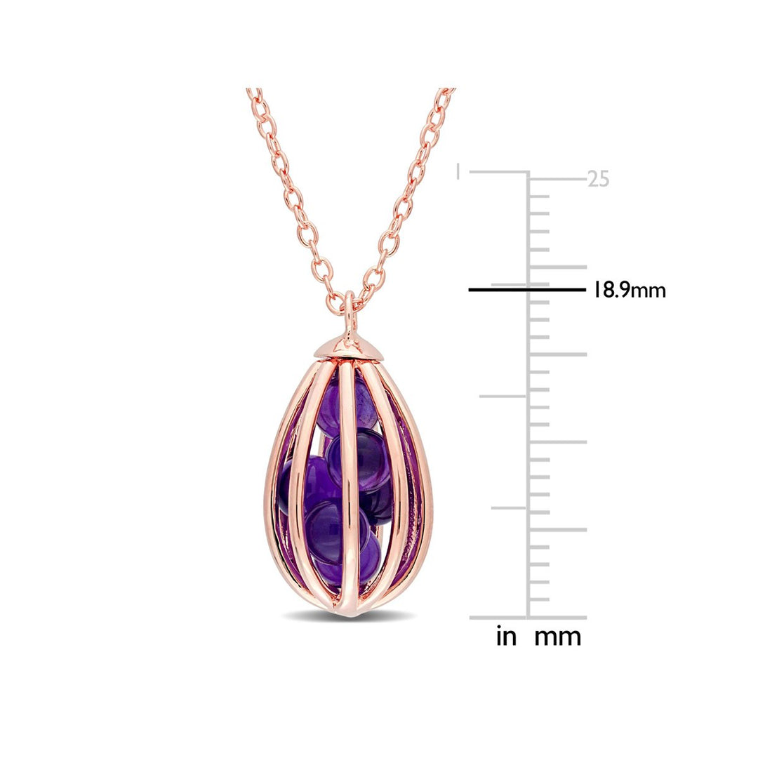 2.70 Carat (ctw) Amethyst Drop Pendant Necklace in Rose Plated Sterling Silver with Chain Image 2