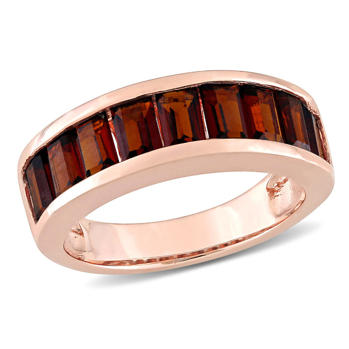 3.33 Carat (ctw) Baguettte Garnet Band Ring in Rose Plated Silver Image 1