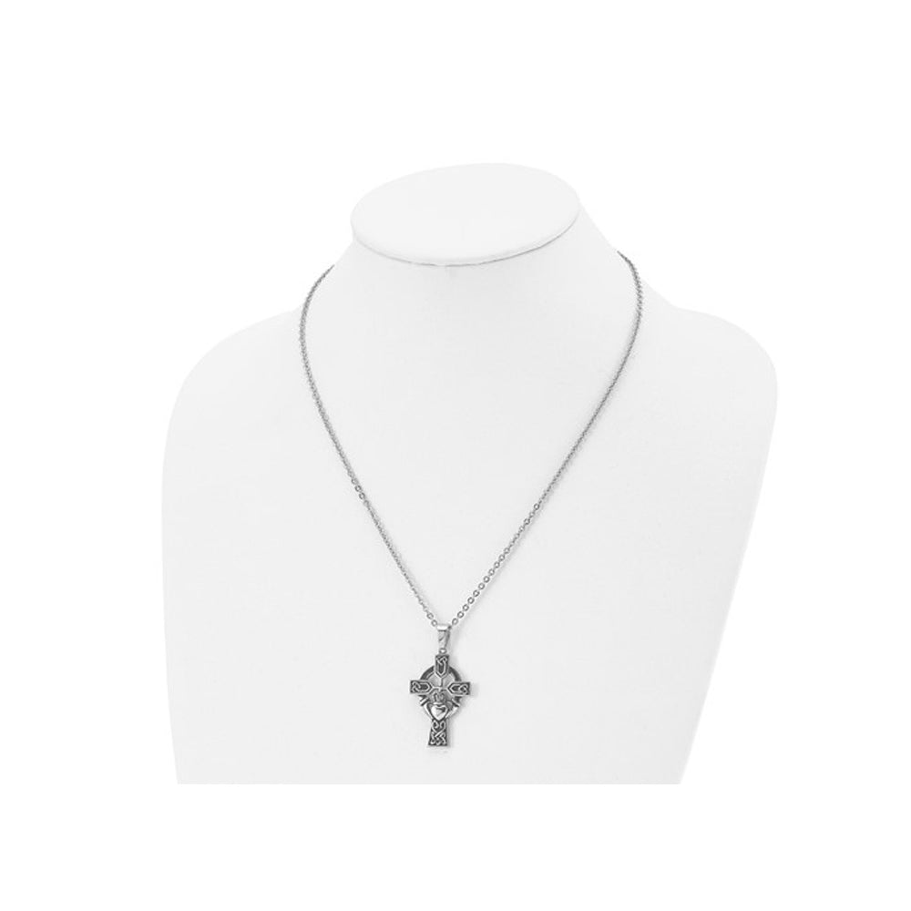 Stainless Steel Antiqued Claddagh Cross Pendant Necklace with Chain Image 2