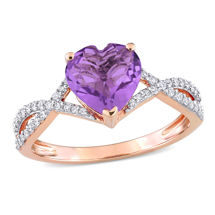 1.50 Carat (ctw) Amethyst Heart Twist Ring 14K Rose Pink Gold with Diamonds Image 1