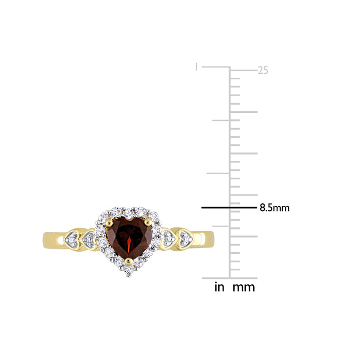 1/2 Carat (ctw) Garnet Heart Ring in Yellow Plated Silver with White Topaz Image 2