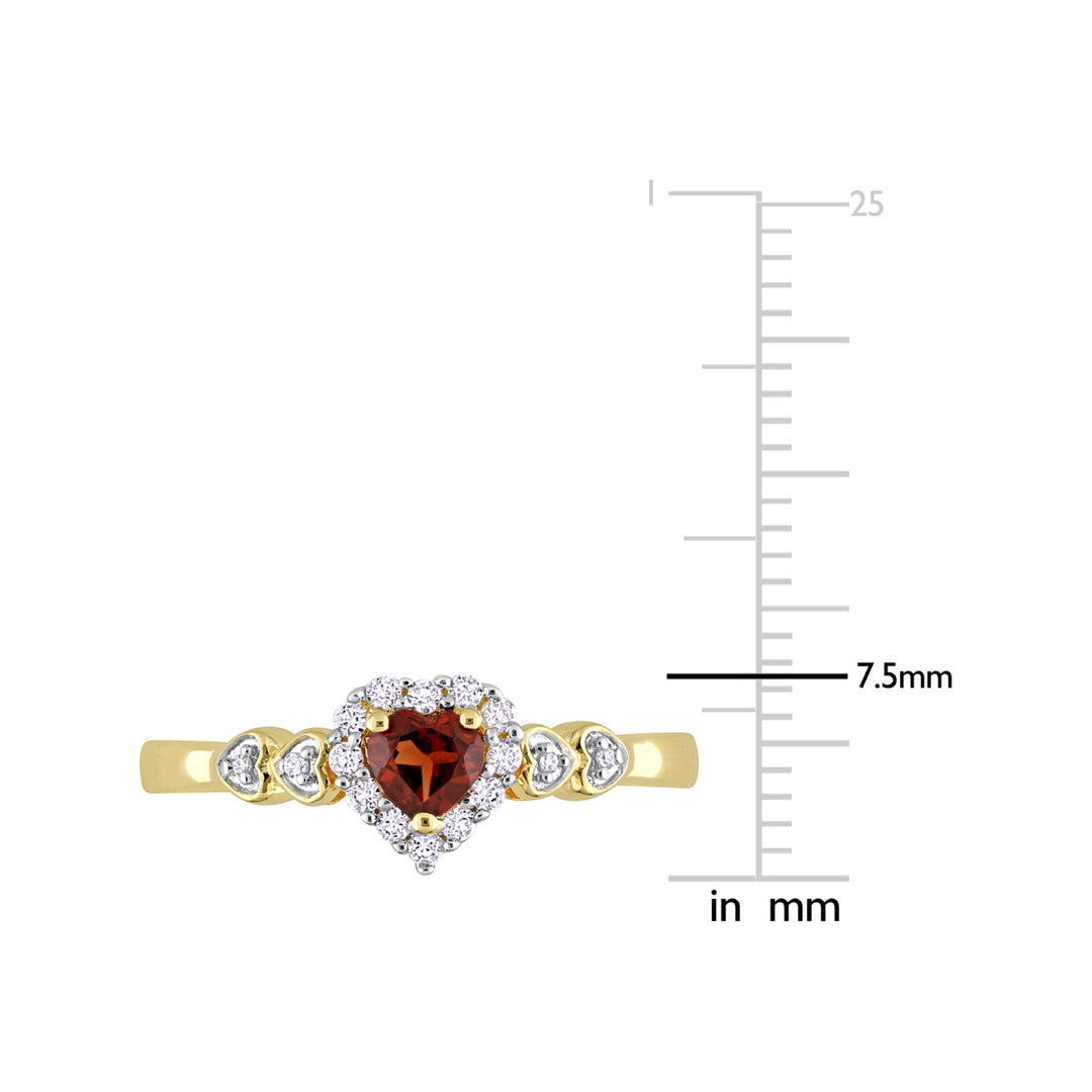 1/4 Carat (ctw) Garnet Heart Ring in Yellow Plated Silver with Lab Created White Sapphires Image 2