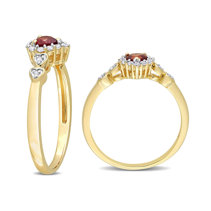 1/4 Carat (ctw) Garnet Heart Ring in Yellow Plated Silver with Lab Created White Sapphires Image 3