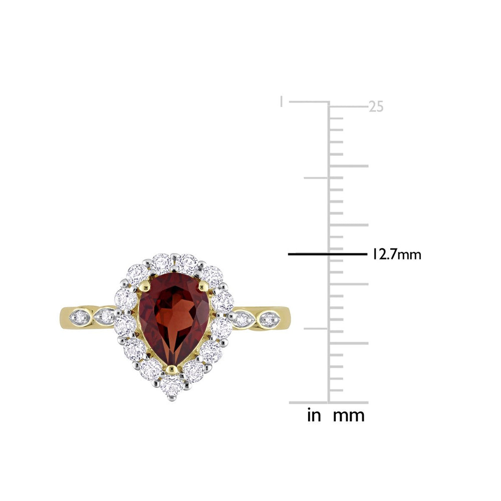 1.30 Carat (ctw) Pear Garnet Halo Ring in 10K Yellow Gold with White Topaz Image 2