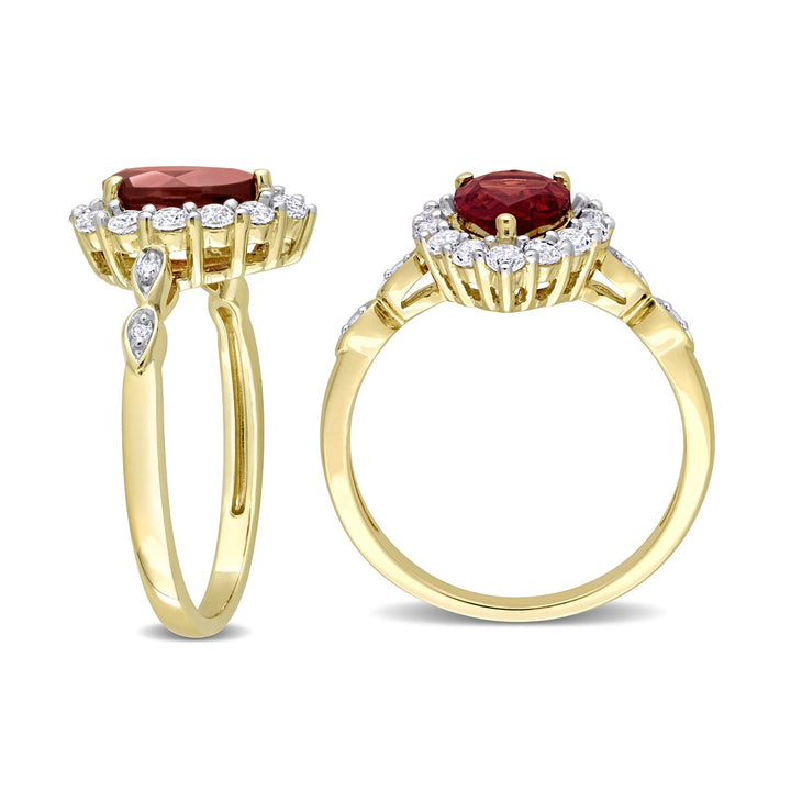 1.30 Carat (ctw) Pear Garnet Halo Ring in 10K Yellow Gold with White Topaz Image 3