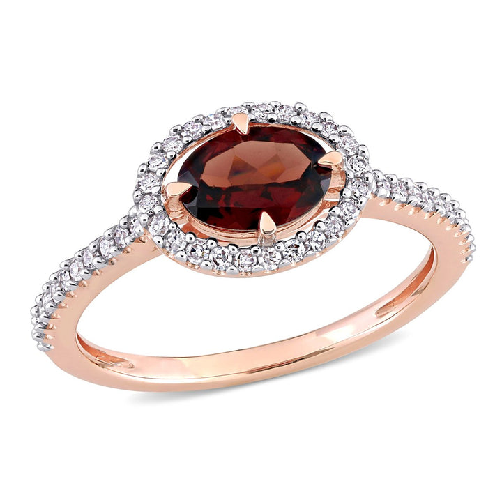 0.95 Carat (ctw) Oval Garnet Ring in 10K Rose Pink Gold with Diamonds Image 1