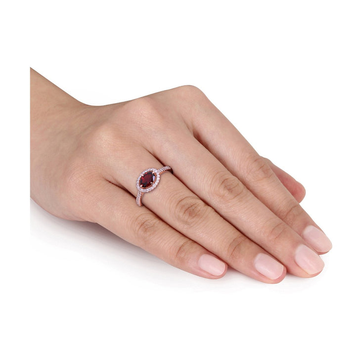 0.95 Carat (ctw) Oval Garnet Ring in 10K Rose Pink Gold with Diamonds Image 2