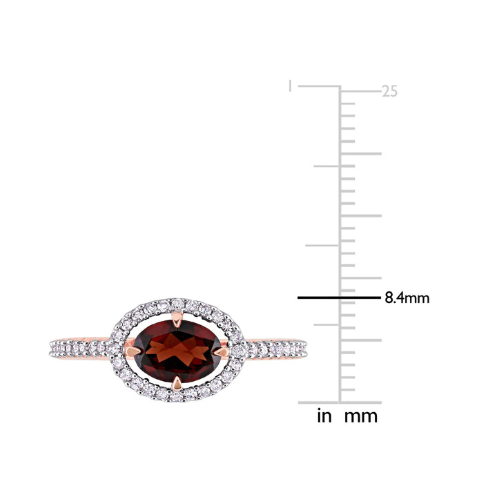 0.95 Carat (ctw) Oval Garnet Ring in 10K Rose Pink Gold with Diamonds Image 3