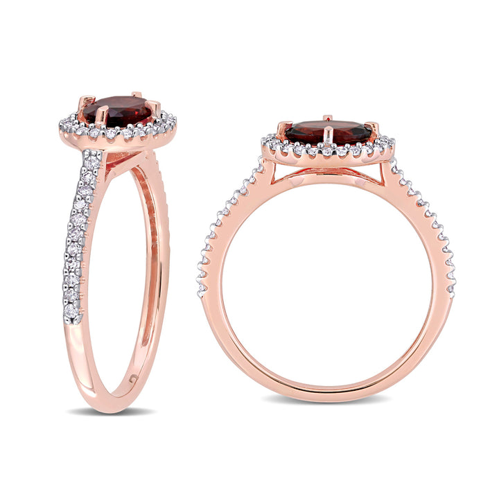 0.95 Carat (ctw) Oval Garnet Ring in 10K Rose Pink Gold with Diamonds Image 4