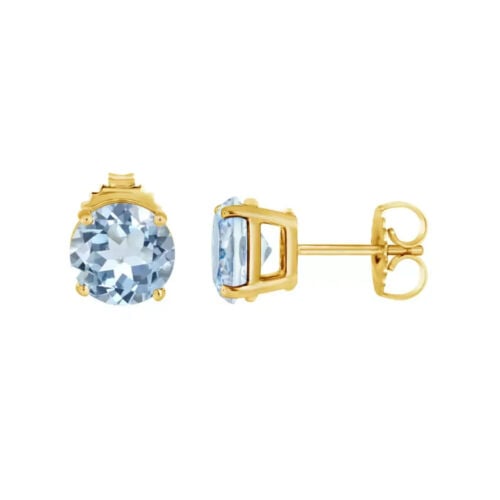 14k Yellow Gold Plated 2 Ct Round Created Aquamarine Sapphire CZ Stud Earrings Image 1