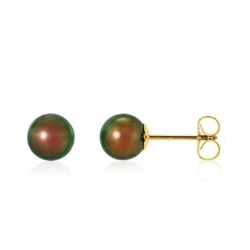 10K Yellow Gold Plated 10 Mm Chocolate Pearl Round Stud Earrings Image 1