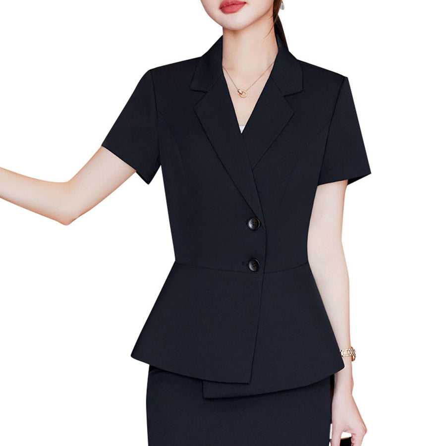 Women Blazer Jackets Slim Fit Short Sleeve Blazer Office Ladies Solid Color Single Breasted Fashion Ruffle Blazer Image 1
