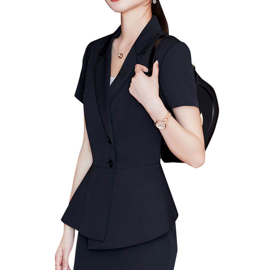 Women Blazer Jackets Slim Fit Short Sleeve Blazer Office Ladies Solid Color Single Breasted Fashion Ruffle Blazer Image 3