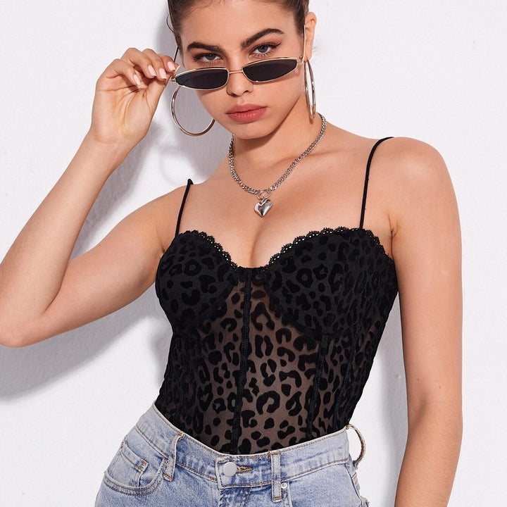 Sheer Leopard Flocked Mesh Cami Top Image 1