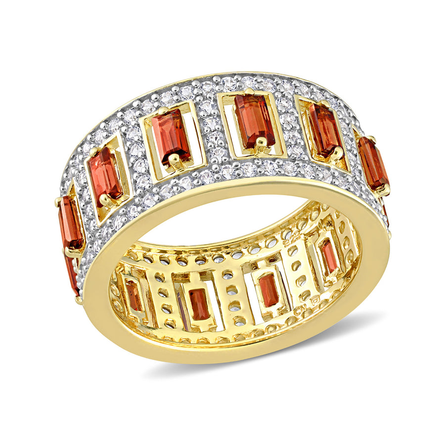 2.41 Carat (ctw) Baguettte Garnet Eternity Band Ring in Yelllow Plated Silver with White Topaz Image 1
