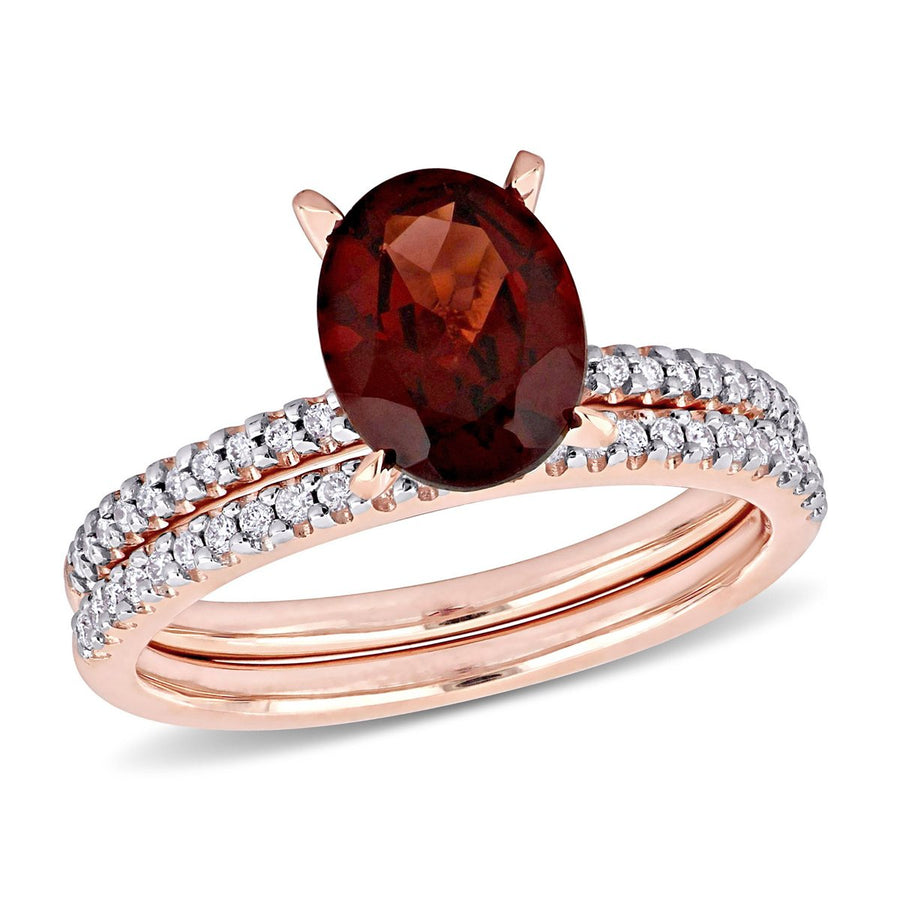 2.10 Carat (ctw) Garnet Engagement Wedding Ring Set in 14K Rose Gold with Diamonds Image 1