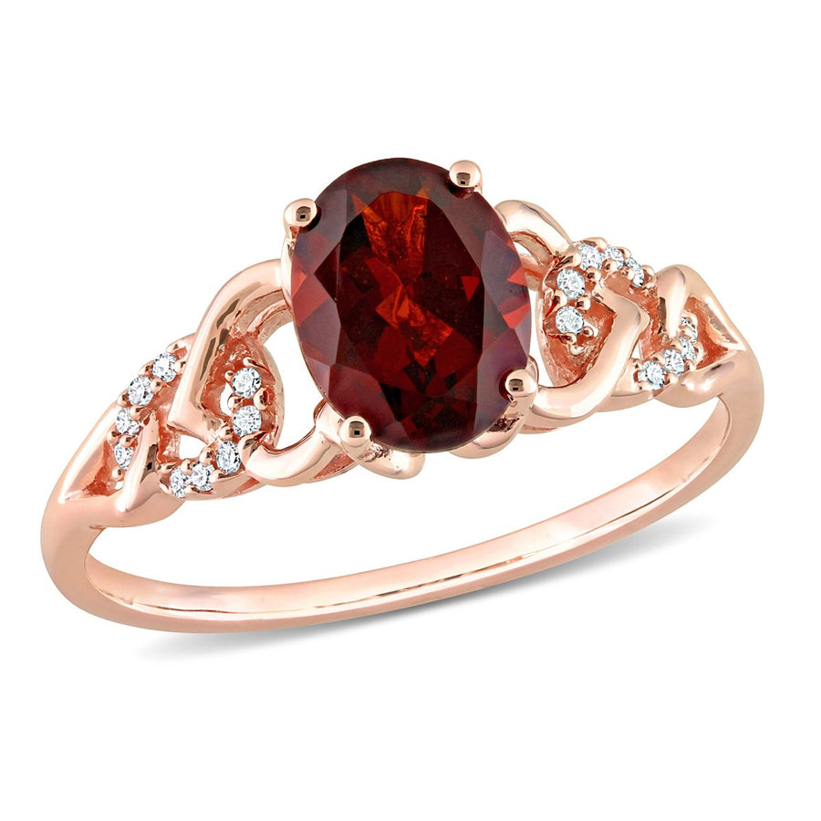 1.40 carat (ctw) Oval-Cut Garnet Ring in 10K Rose Pink Gold with Accent Diamonds Image 1