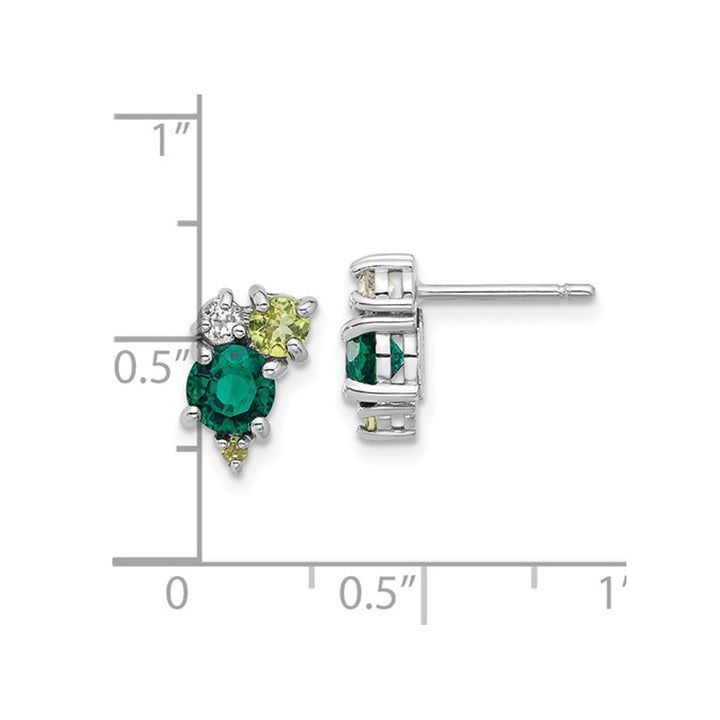 1.00 Carat (ctw) Lab-Created Emerald Post Earrings in Sterling Silver with Peridot and White Topaz Image 2