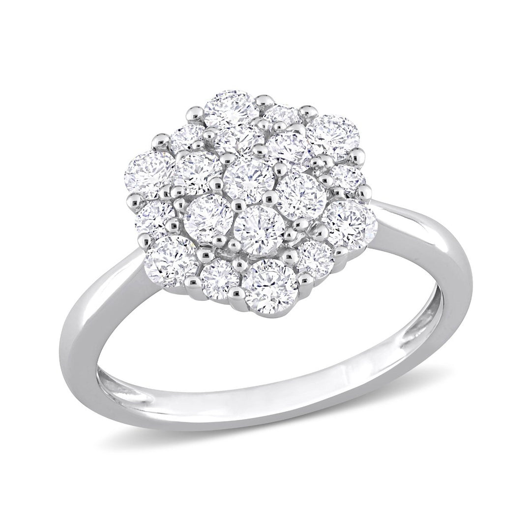1.00 Carat (ctw G-H, I2-I3) Diamond Cluster Engagement Ring in 10K White Gold Image 1