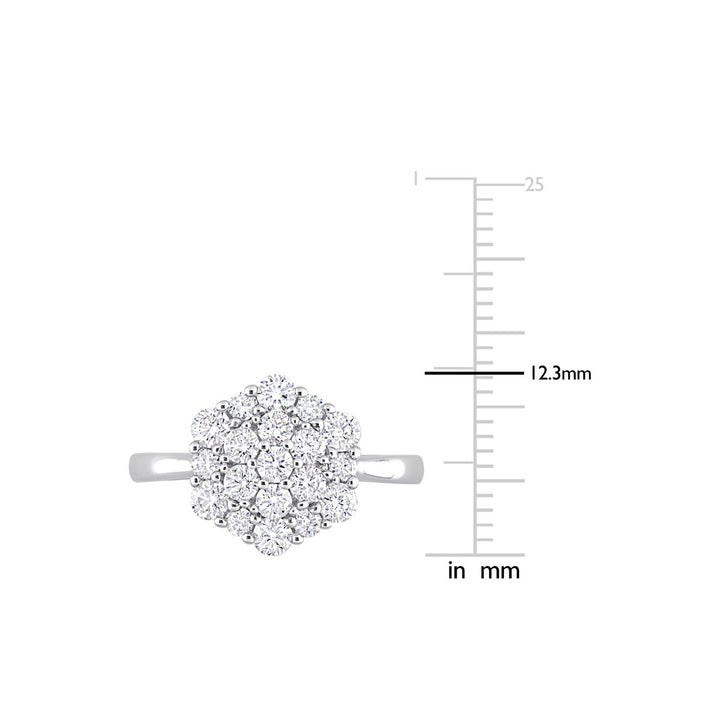 1.00 Carat (ctw G-H, I2-I3) Diamond Cluster Engagement Ring in 10K White Gold Image 2