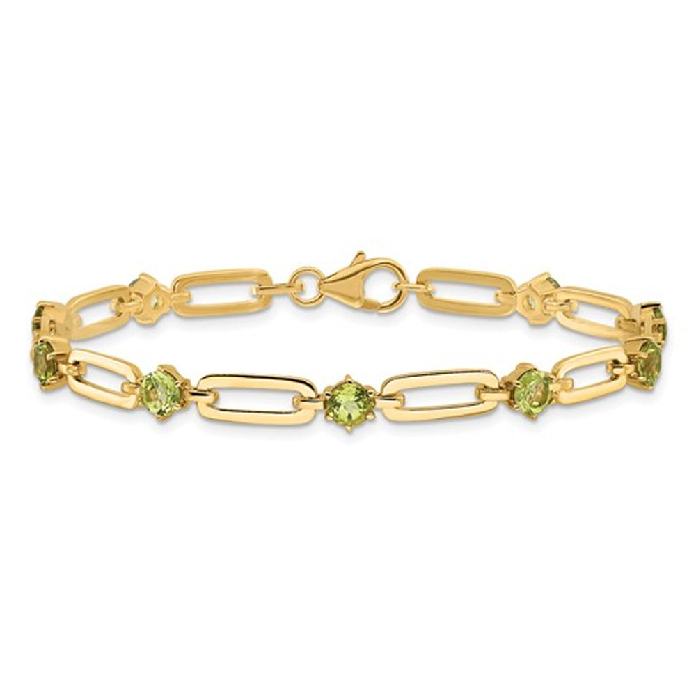 3.60 Carat (ctw) Peridot Paperclip Chain Bracelet in Yellow Sterling Silver (7.5 Inches) Image 1