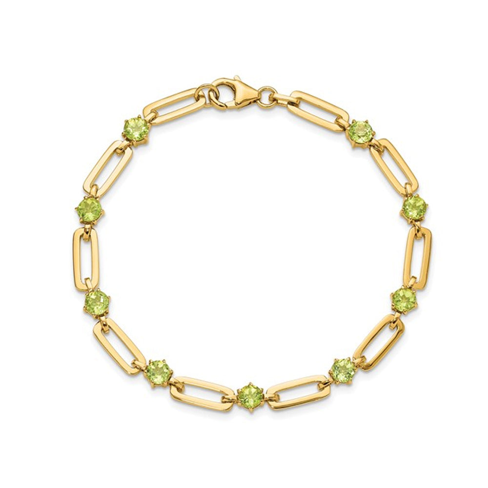 3.60 Carat (ctw) Peridot Paperclip Chain Bracelet in Yellow Sterling Silver (7.5 Inches) Image 2