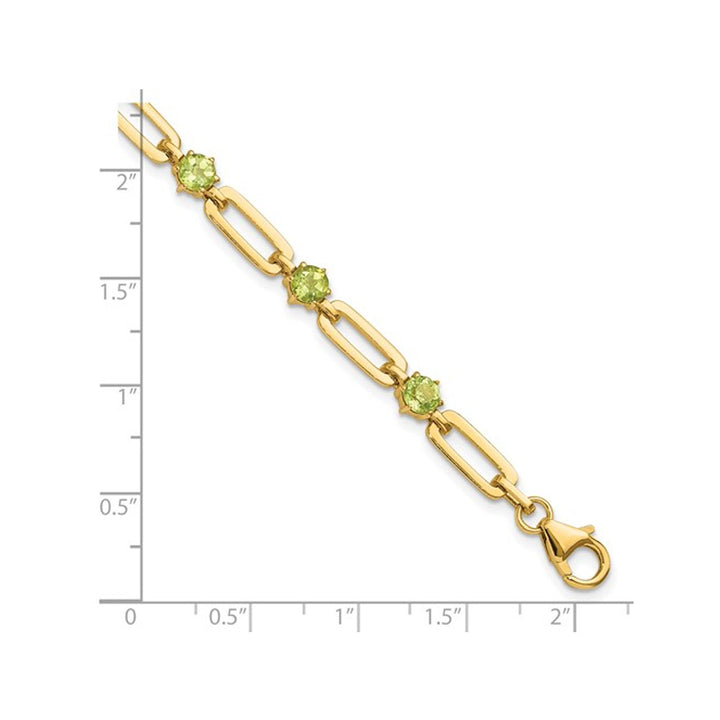 3.60 Carat (ctw) Peridot Paperclip Chain Bracelet in Yellow Sterling Silver (7.5 Inches) Image 4