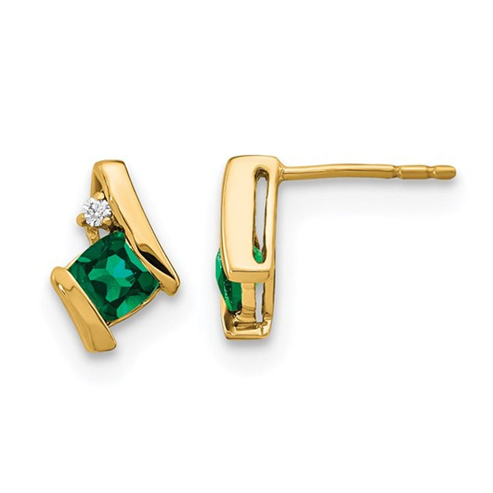 1.29 Carat (ctw) Lab-Created Emerald Post Earrings in 10K Yellow Gold Image 1