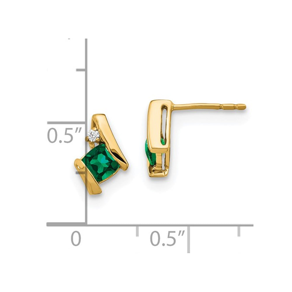 1.29 Carat (ctw) Lab-Created Emerald Post Earrings in 10K Yellow Gold Image 2