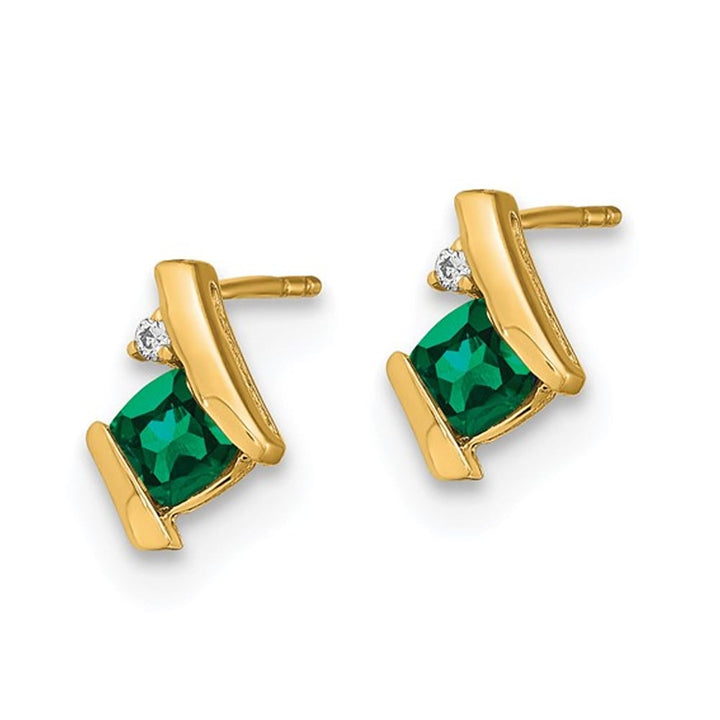 1.29 Carat (ctw) Lab-Created Emerald Post Earrings in 10K Yellow Gold Image 3