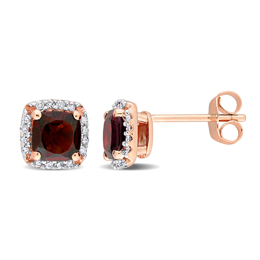 1.30 Carat (ctw) Cushion-Cut Garnet Solitaire Earrings in 10K Rose Pink Gold with Diamonds Image 1