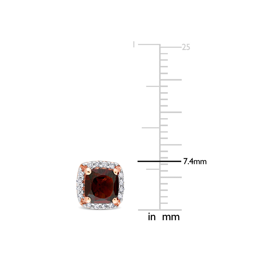 1.30 Carat (ctw) Cushion-Cut Garnet Solitaire Earrings in 10K Rose Pink Gold with Diamonds Image 2