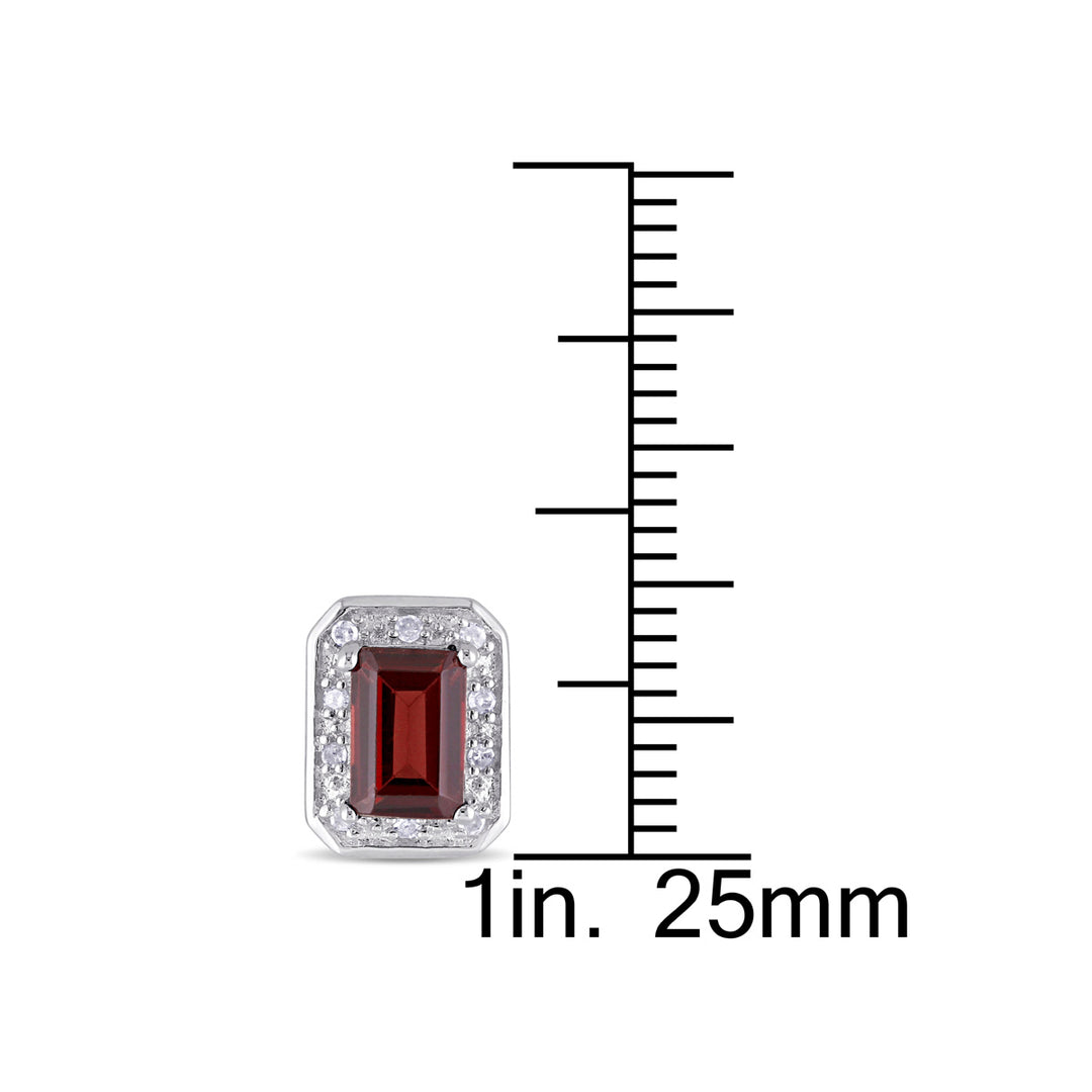 1.50 Carat (ctw) Garnet Emerald-Cut Solitaire Stud Earrings in Sterling Silver with Accent Diamonds Image 3