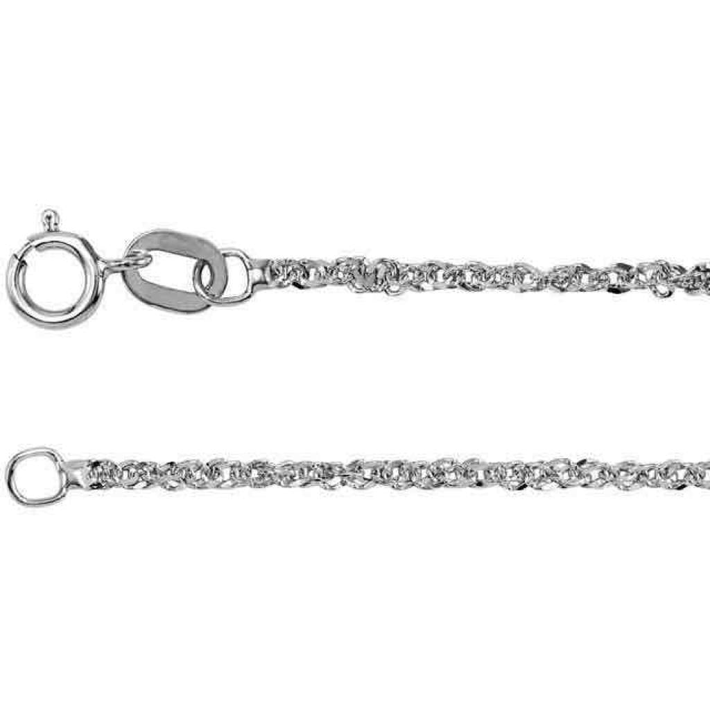 1.25 mm Diamond-Cut Singapore 7" Chain Bracelet REAL Solid 14k White Gold Image 2