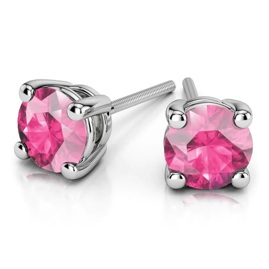24k White Gold Plated 2 Cttw Created Pink Sapphire CZ Round Stud Earrings Image 1