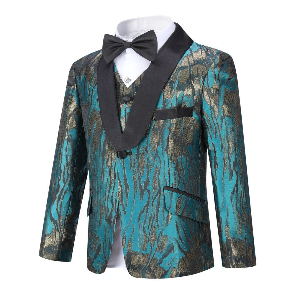 3 Pieces Boys Suit Luxury Wedding Page Boy Suits Fashion Print Long Sleeve Single Button Shawl Collar Tuxedo Suit Image 2