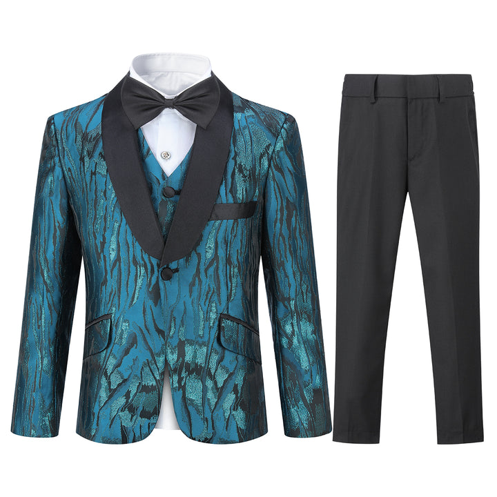 3 Pieces Boys Suit Luxury Wedding Page Boy Suits Fashion Print Long Sleeve Single Button Shawl Collar Tuxedo Suit Image 1