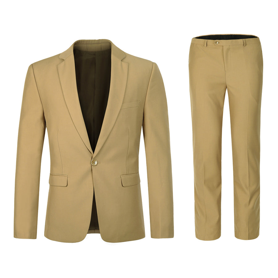2 Pcs Men Slim Fit Suit Business Casual Male Dress Suits Formal Solid Long Sleeve Single Button Blazer Pants Set Image 1