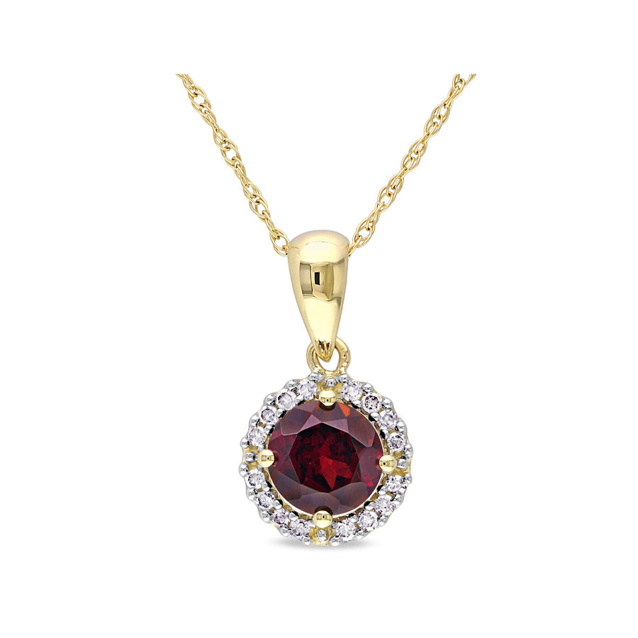 1.00 Carat (ctw) Garnet Pendant Necklace in 10K Yellow Gold with Chain and Diamonds Image 1