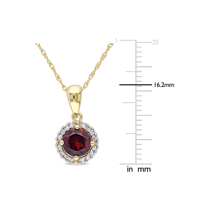 1.00 Carat (ctw) Garnet Pendant Necklace in 10K Yellow Gold with Chain and Diamonds Image 3