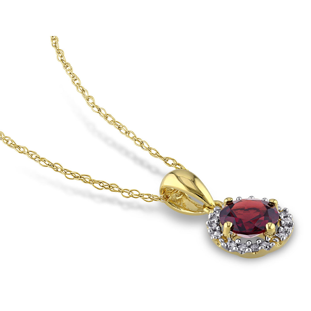 1.00 Carat (ctw) Garnet Pendant Necklace in 10K Yellow Gold with Chain and Diamonds Image 4
