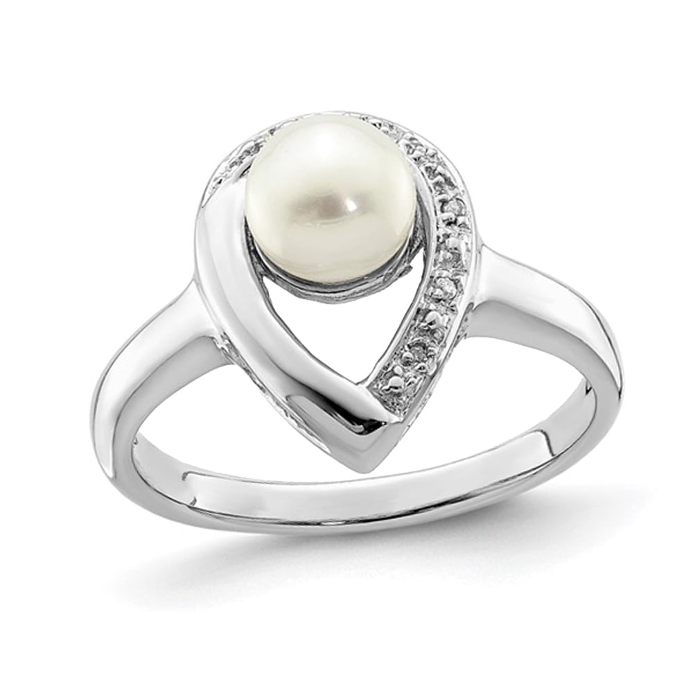 White Freshwater Cultured Pearl (6.5mm) TearDrop Ring in Sterling Silver Image 1