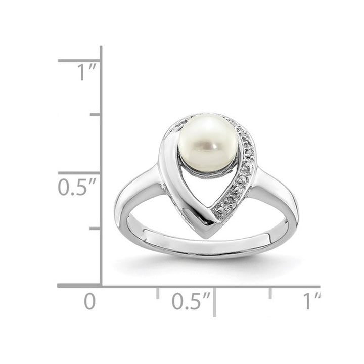 White Freshwater Cultured Pearl (6.5mm) TearDrop Ring in Sterling Silver Image 3