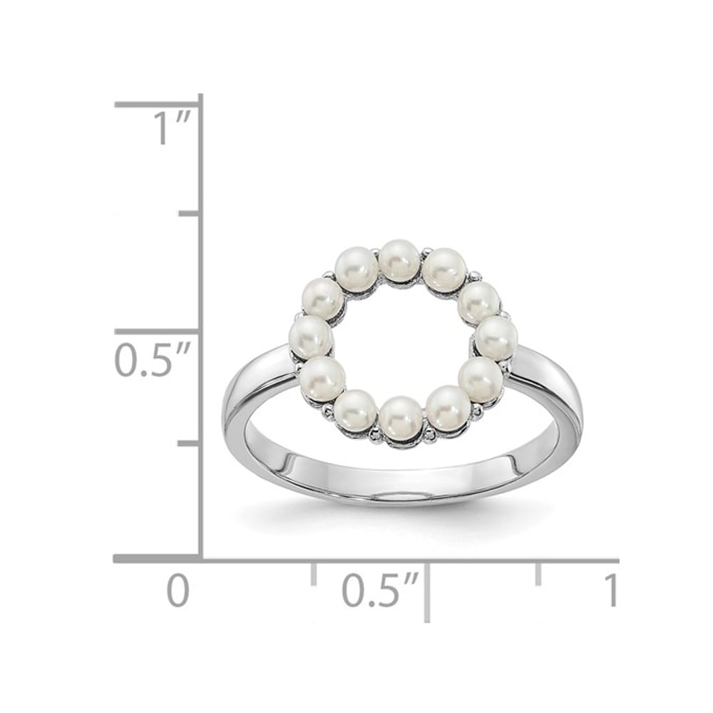 White Freshwater Cultured Pearl Circle Ring in Sterling Silver Image 2