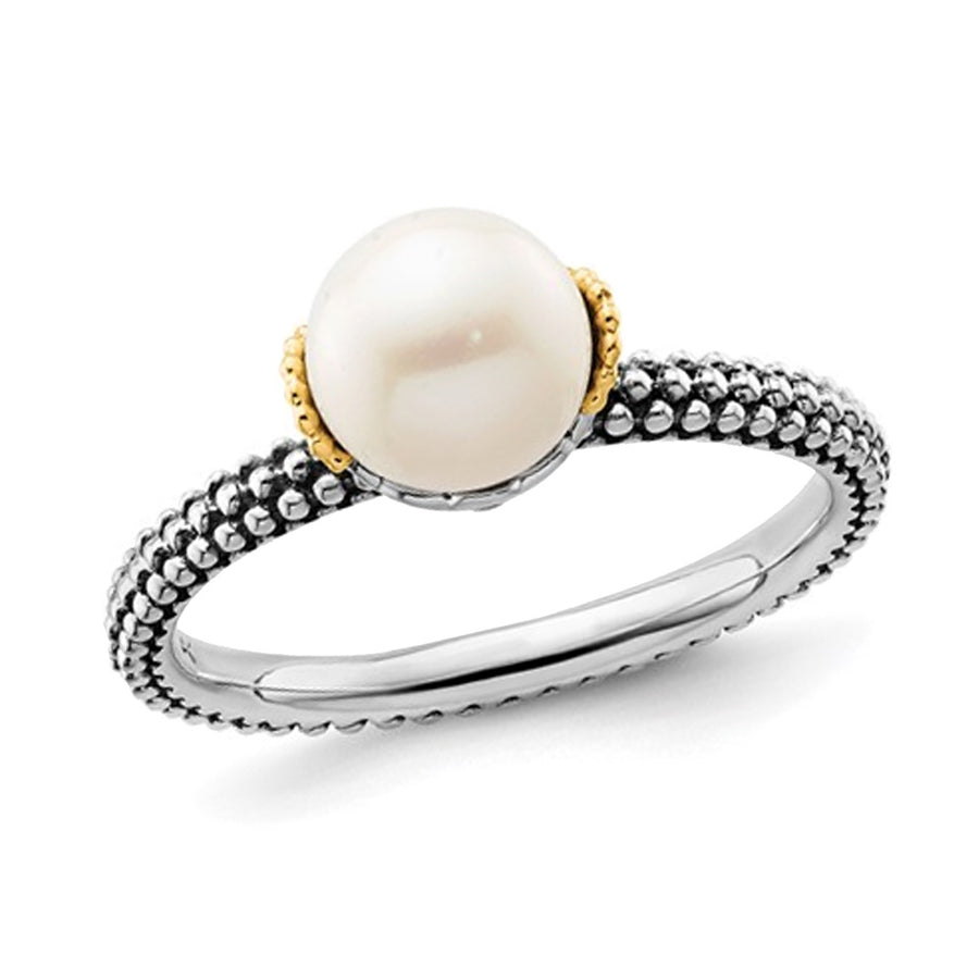 Sterling Silver Solitaire Freshwater Cultured Pearl Ring 7-7.5mm Image 1