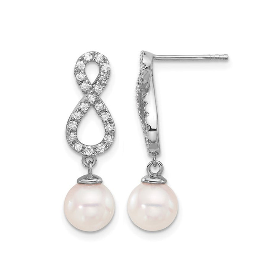 14K White Gold White Akoya Pearl Infinity Earrings (7-8mm) with Diamonds 2/5 Carat (ctw) Image 1