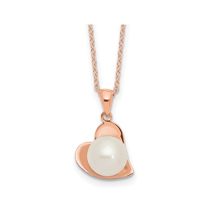 Rose Plated Sterling Silver Cultured Freshwater Pearl Pendant Necklace with Chain Image 1