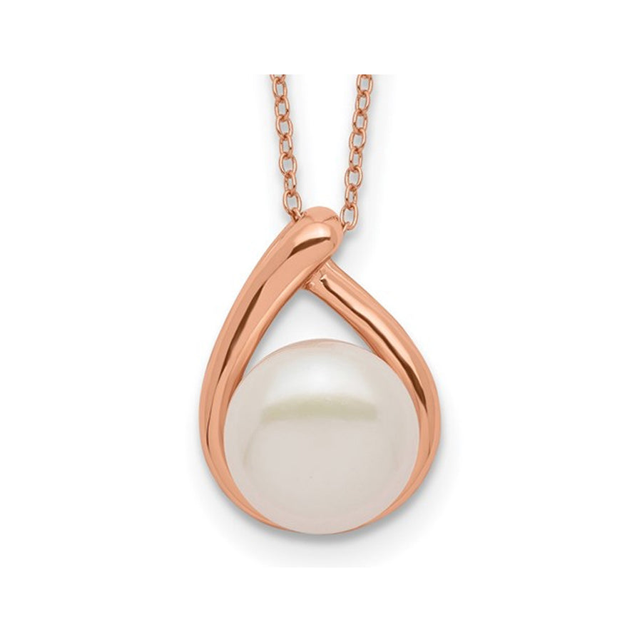Rose Plated Sterling Silver Cultured Freshwater Pearl Drop Pendant Necklace with Chain Image 1